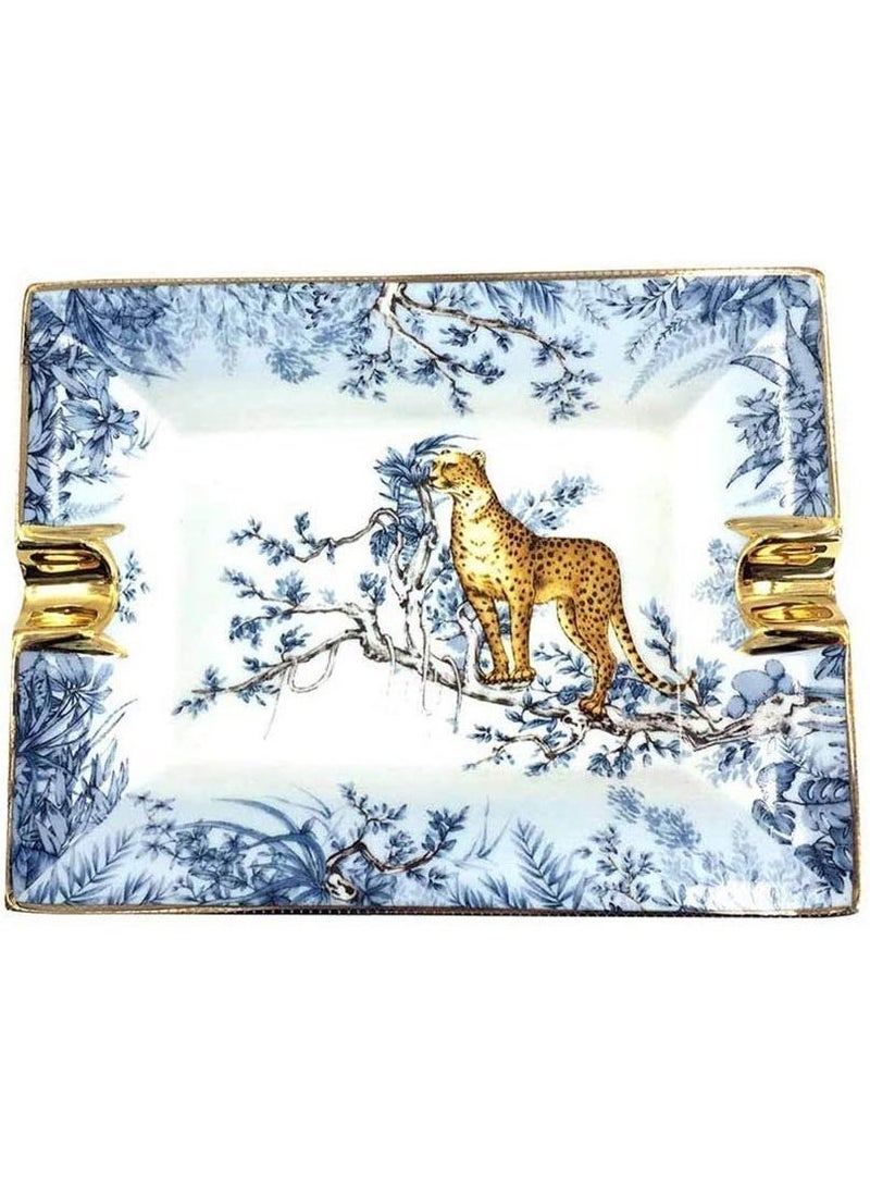 Lubinski Luxury Ceramic Cigar Ashtray for Two Slots Heat Resistant Square Tabletop Ash Tray White Cheetah Design for Office Home and Lounge - Image 5